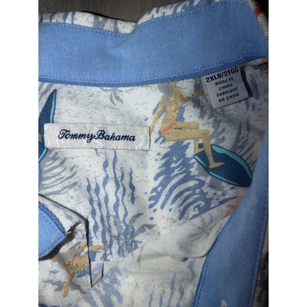 Tommy Bahama Mens 2XLB Surfing Palm Tree Print Tencel Cotton Short Sleeve Shirt - Picture 6 of 9